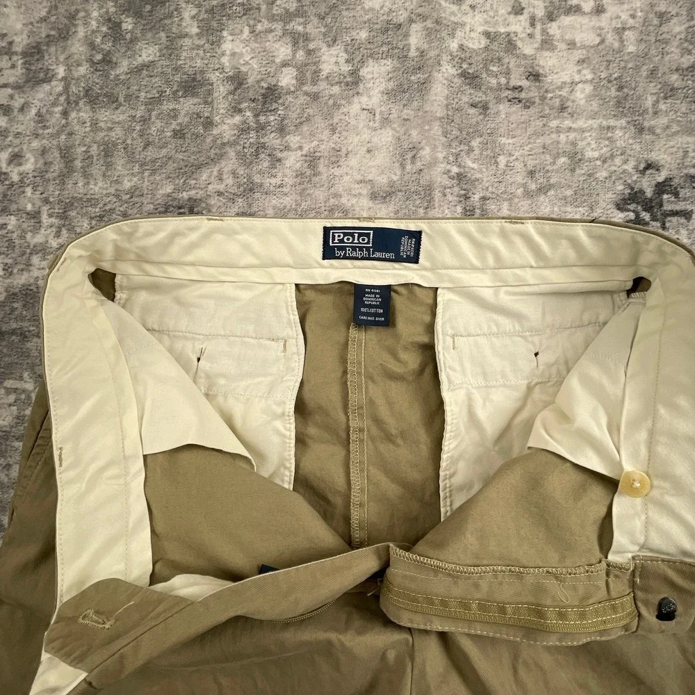 Polo Ralph Lauren Mens 35x30 Double Pleated Pants Solid Beige Chino Cotton Khaki